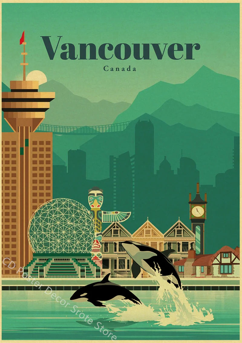 Vintage world cities poster for wall decoration