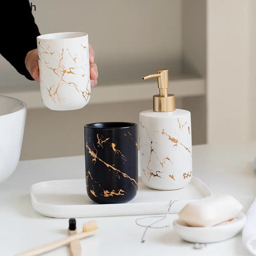 marbled ceramic bathroom and storage set - vue 4 sur 11
