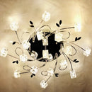 Modern chrome metal chandelier with crystal and LED lighting