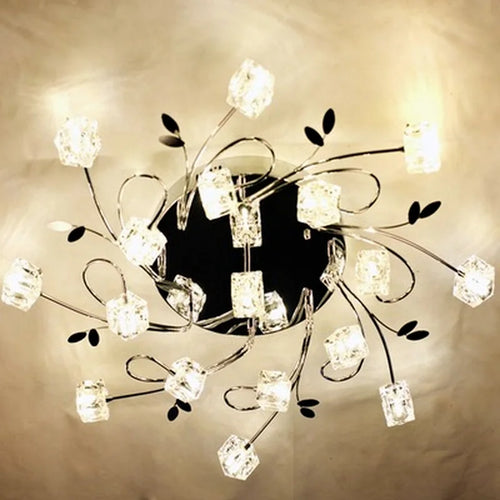 Modern chrome metal chandelier with crystal and LED lighting - vue 7 sur 6