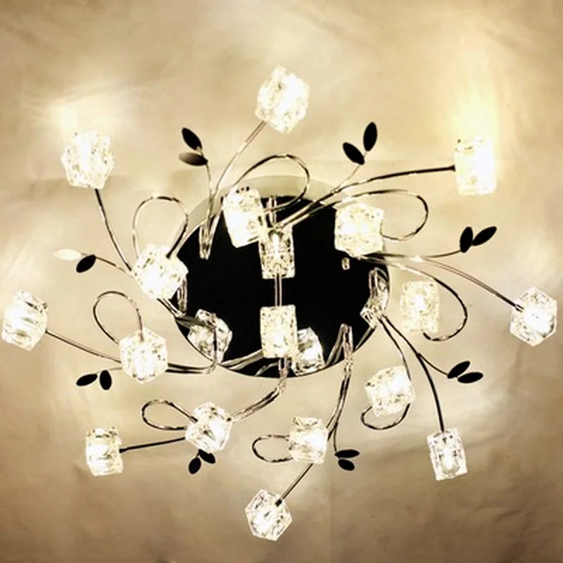 Modern chrome metal chandelier with crystal and LED lighting - vue 6 sur 6