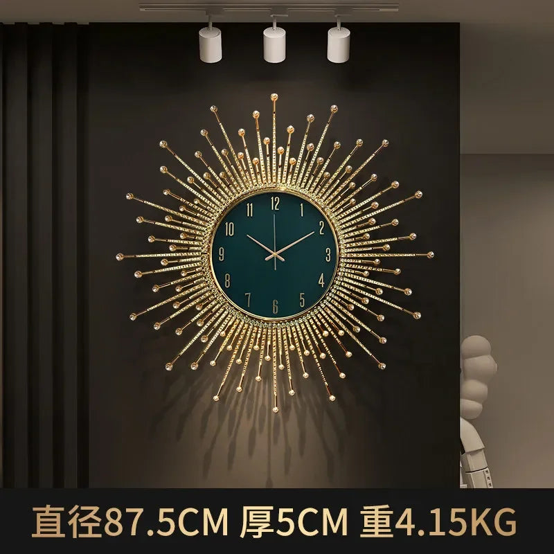 luxury sun shaped wall clock for modern decoration