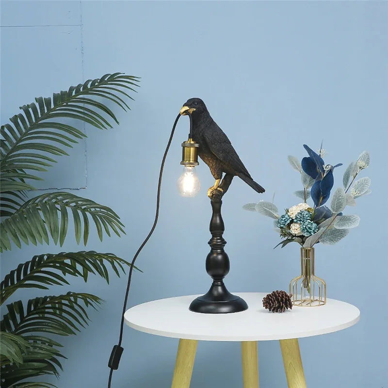 Modern resin bird-shaped desk lamp with golden beak