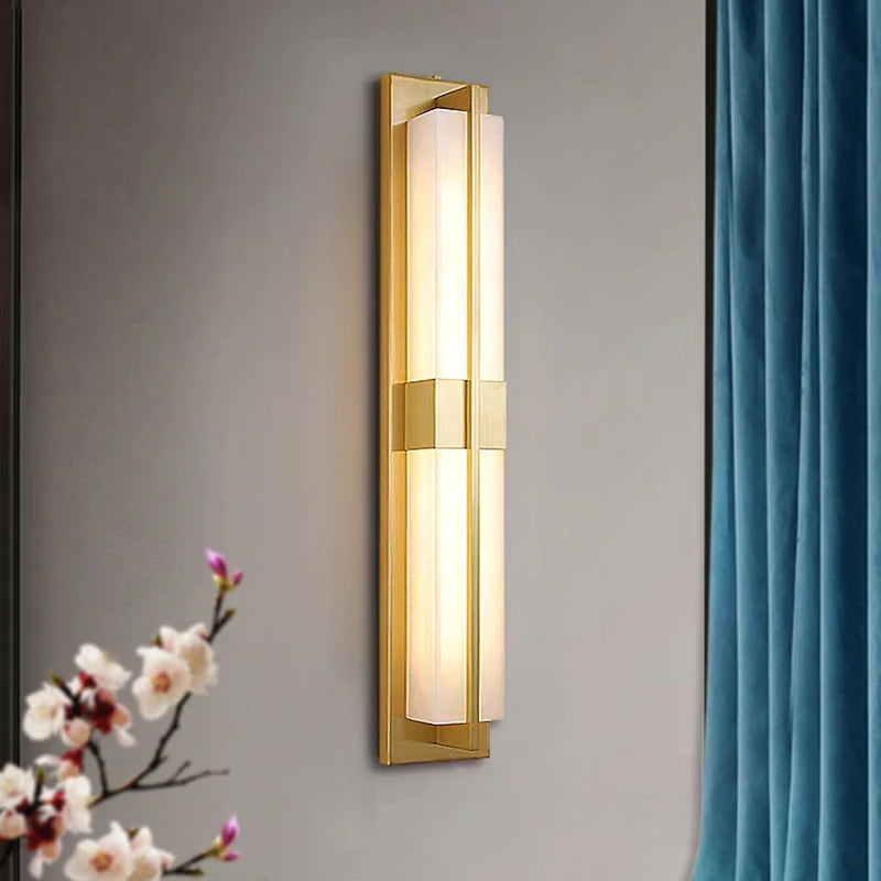 Copper LED wall light with Spanish marble strip