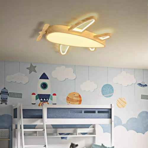 Wood and metal airplane ceiling light for children's room - vue 5 sur 10