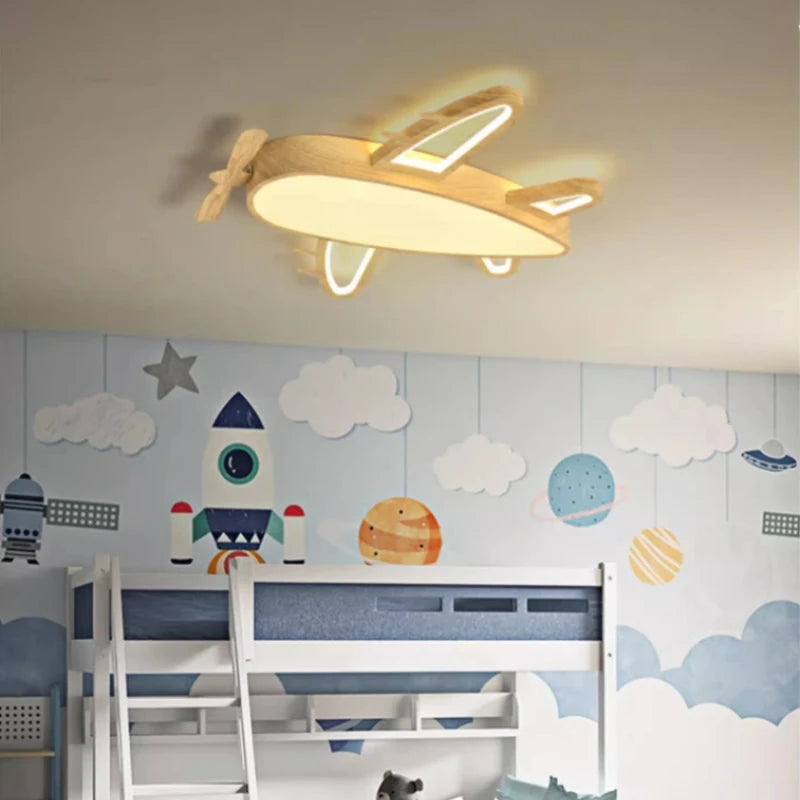 Wood and metal airplane ceiling light for children's room - vue 4 sur 10