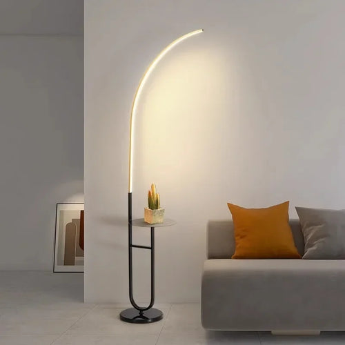 LED floor lamp with minimalist design and storage for reading and relaxation - vue 5 sur 8