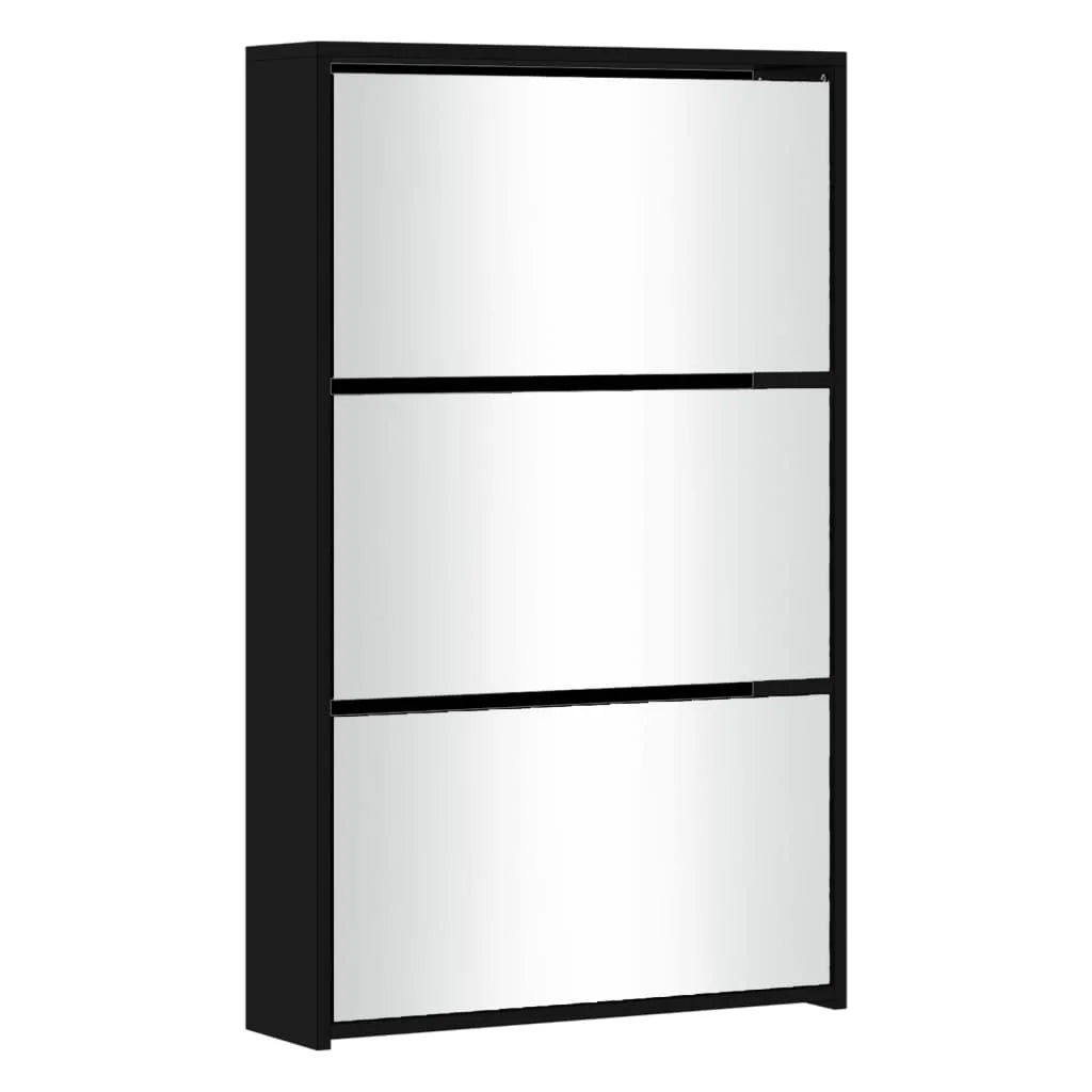 Shoe cabinet with mirror 3 levels black 63x17x102.5 cm - vue 3 sur 6