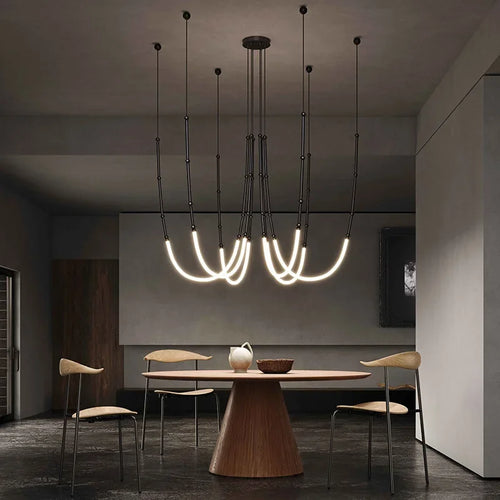 Modern Italian minimalist bamboo LED chandelier - vue 2 sur 14