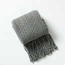 Nordic check plaid boho style soft blanket with pompoms