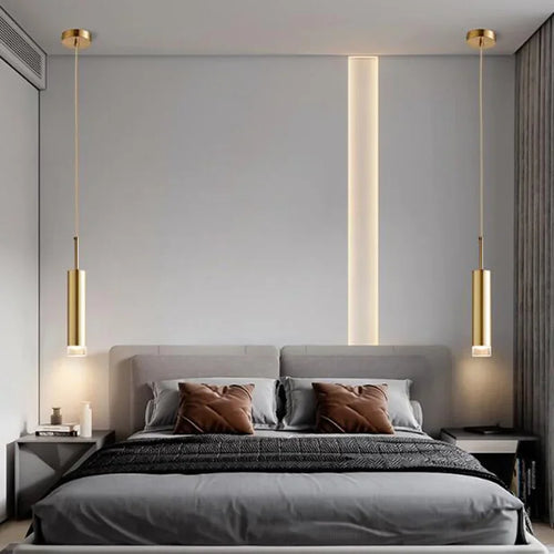 Cylindrical copper gold design LED pendant light - vue 5 sur 7