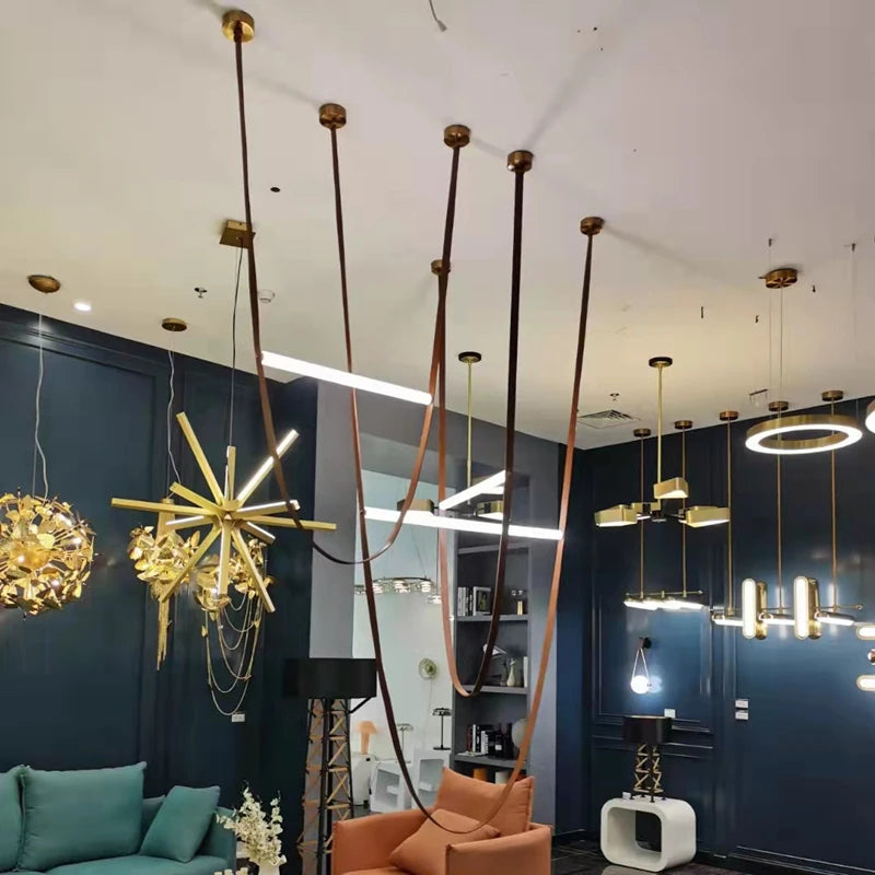 Modern leather belt with LED pendant for decorative lighting - vue 6 sur 14
