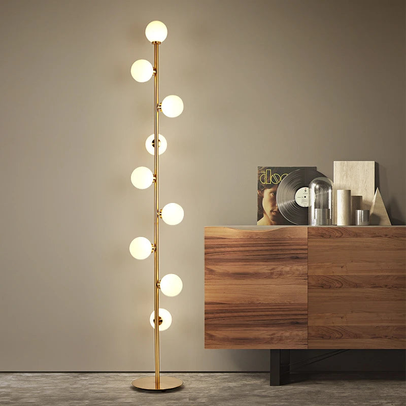 White glass globe floor lamp with 9 heads - vue 4 sur 7
