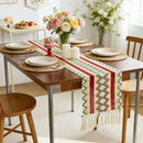 Bohemian table runner with Aztec pattern and tassels