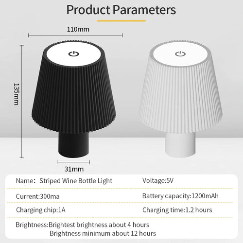 Striped Rechargeable LED Table Lamp Wine Bottle Decorative Touch Switch - vue 2 sur 8