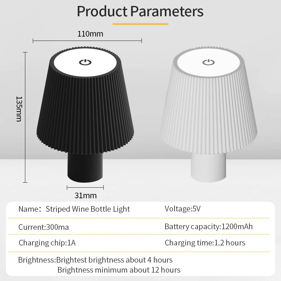 Striped Rechargeable LED Table Lamp Wine Bottle Decorative Touch Switch