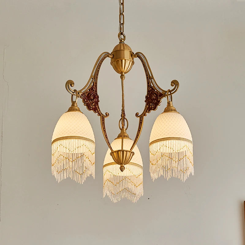 Retro copper chandelier with vintage medieval pendants - vue 3 sur 8