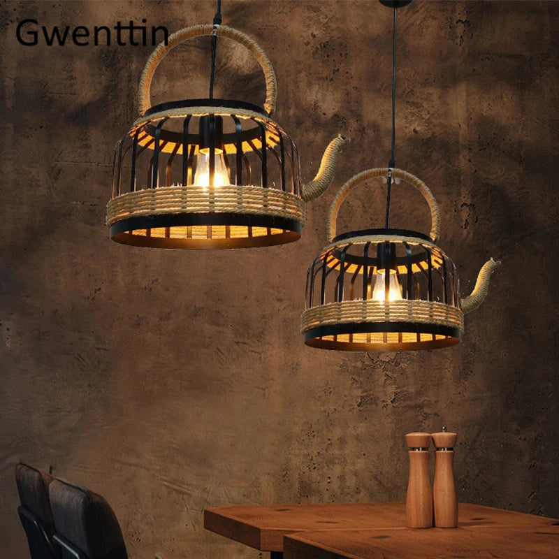 Vintage hemp rope pendant light for industrial decor
