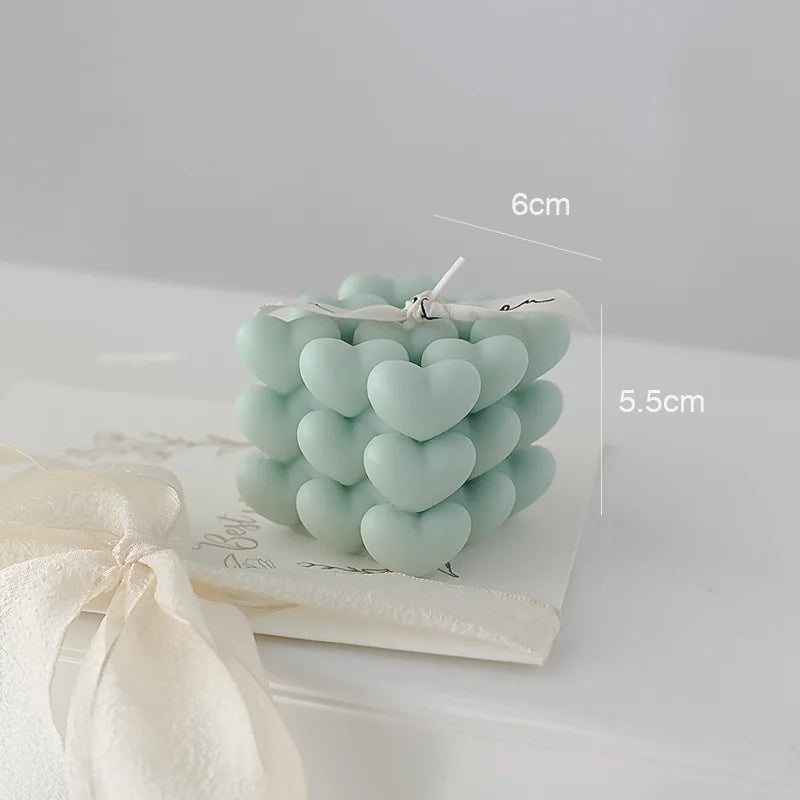 handmade decorative heart cube scented candle in soy wax - vue 7 sur 11