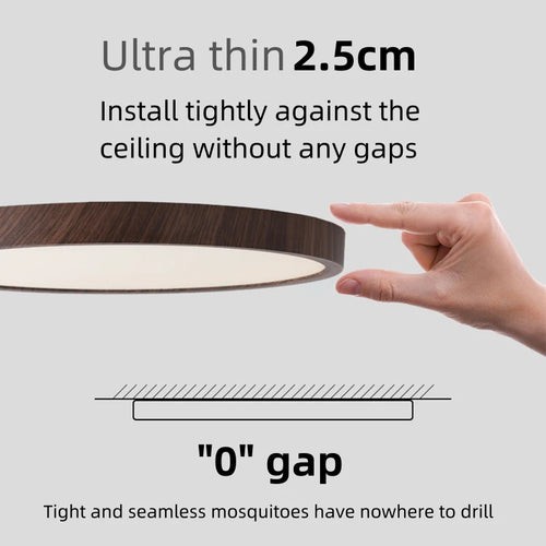 Ultra-thin circular LED ceiling light wood grain 3-tone - vue 4 sur 12