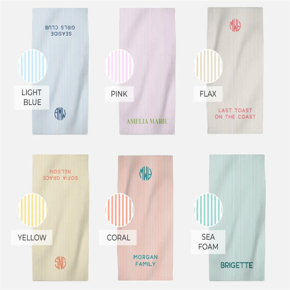 Personalised preppy striped monogram beach towel