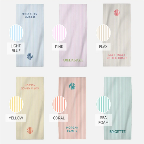 Personalised preppy striped monogram beach towel