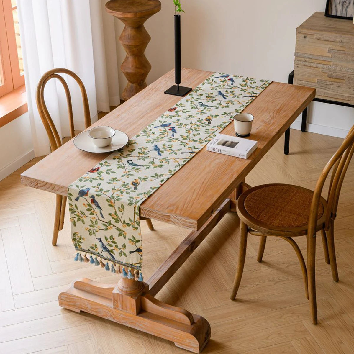 Nordic jacquard animal table runner with tassels