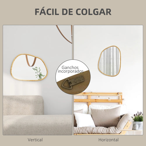 homcom irregular shape wall mirror natural wood frame - vue 6 sur 7