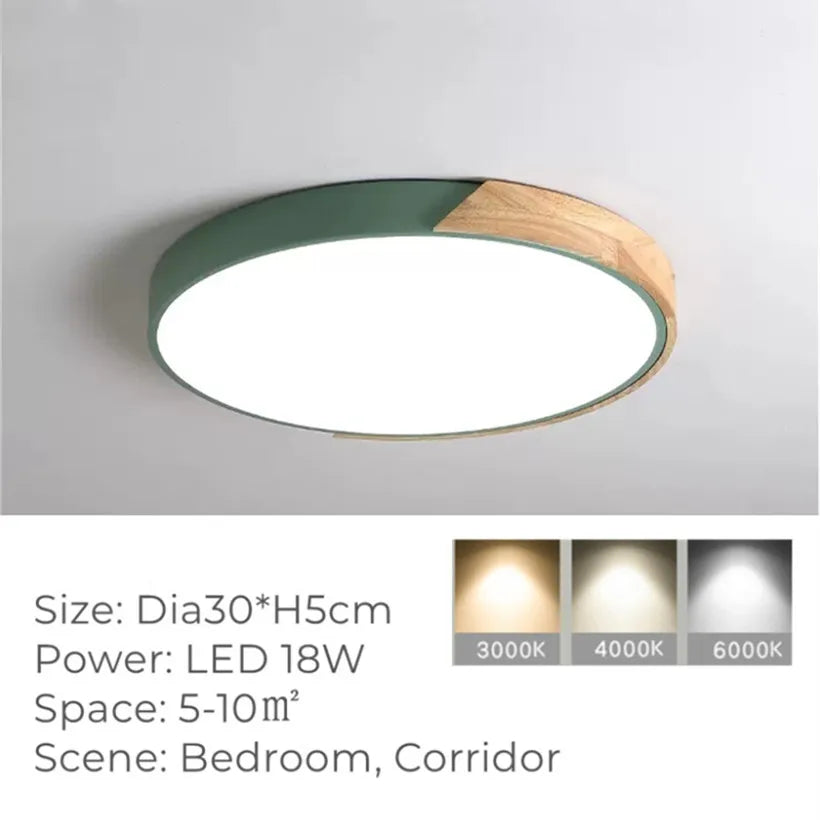 Ultra-slim round wood grain LED ceiling light