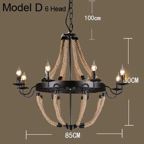 Vintage hemp rope and iron pendant light industrial style - vue 9 sur 12