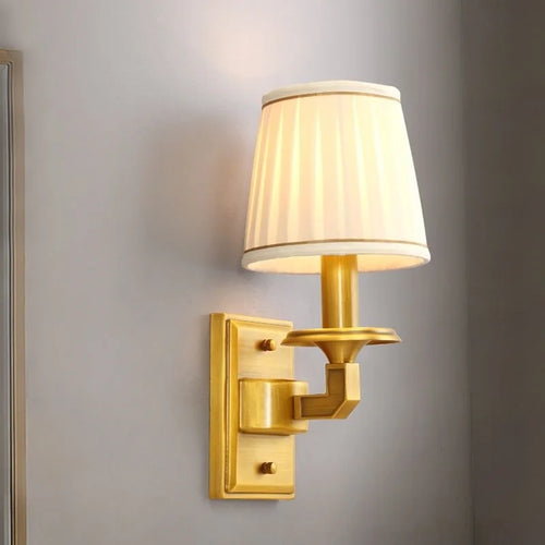Copper LED wall light with premium fabric shade
