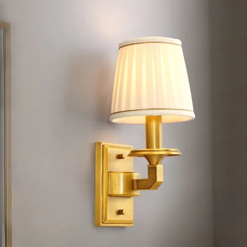 Copper LED wall light with premium fabric shade