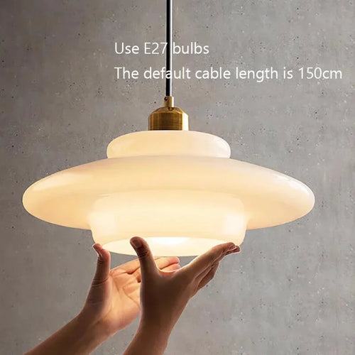 Modern Nordic style milk glass decorative pendant light - vue 7 sur 9