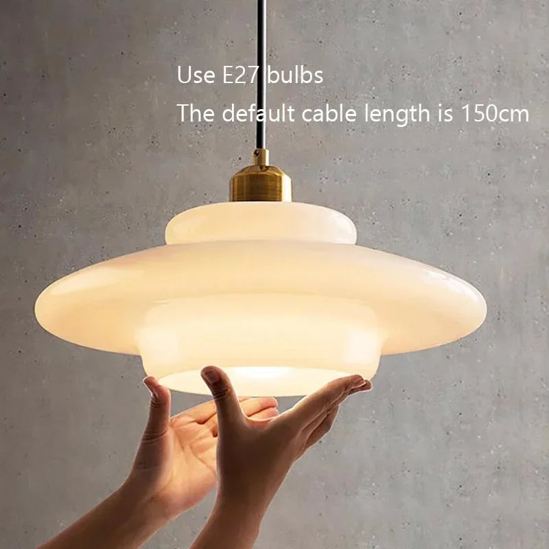 Modern Nordic style milk glass decorative pendant light - vue 6 sur 9