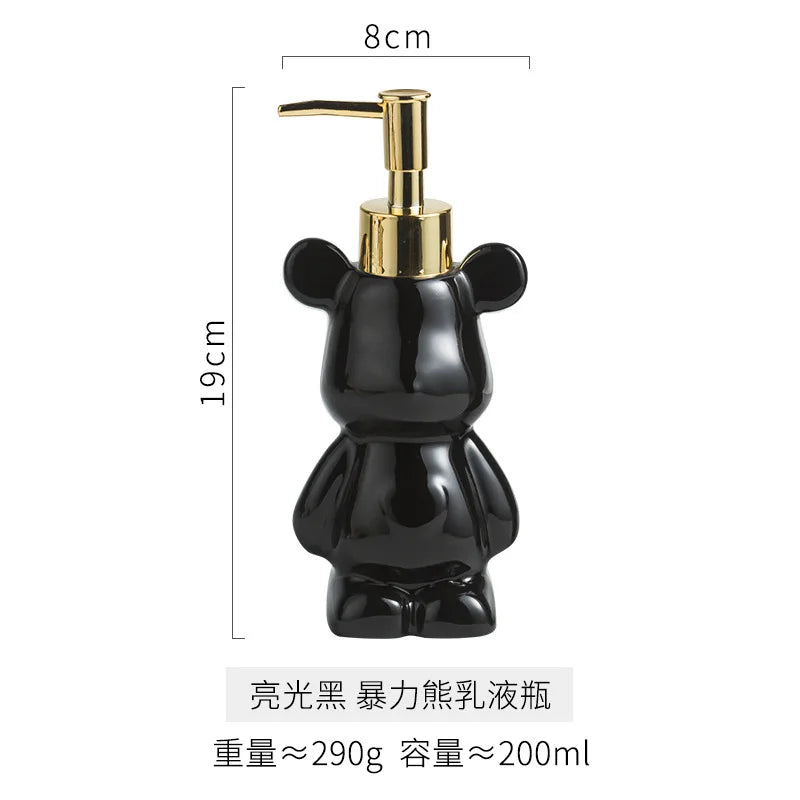 Bear Shape Ceramics Soap and Gel Dispenser, Creative Gold Silver, 200ml Empty Shampoo Bottle, Bathroom Storage Accessories - vue 7 sur 10
