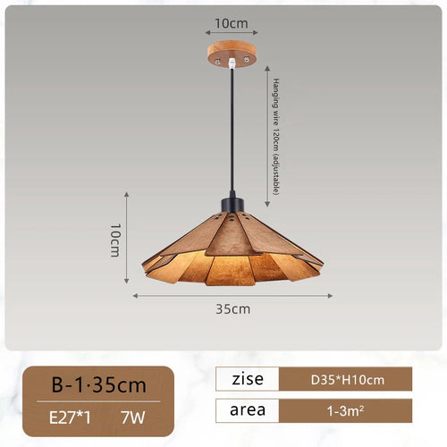 Japanese retro wooden pendant light for interior decoration - vue 10 sur 13