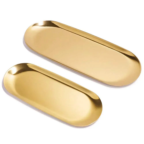 Gold stainless steel oval storage tray for various items - vue 2 sur 6