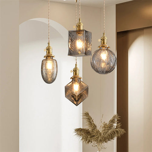 Vintage Edison chandelier with crystal glass shade for bar or loft