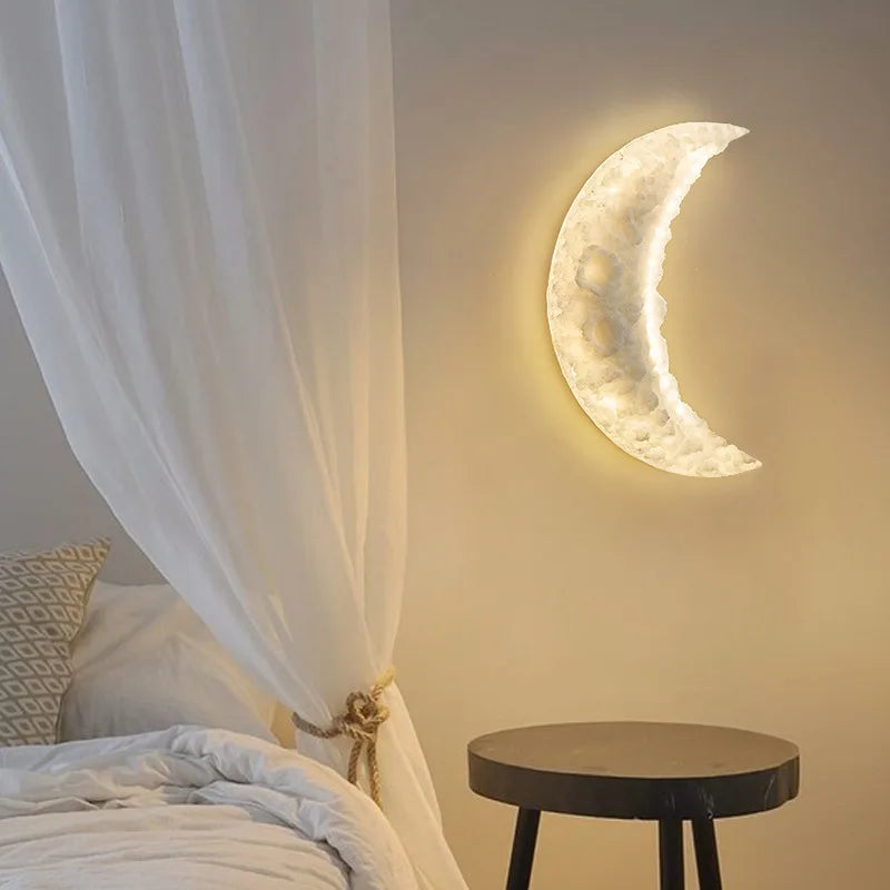 Engraved resin crescent moon wall light for decorative lighting