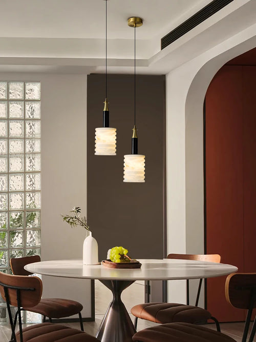 Modern pendant light in natural stone for minimalist lighting - vue 5 sur 8