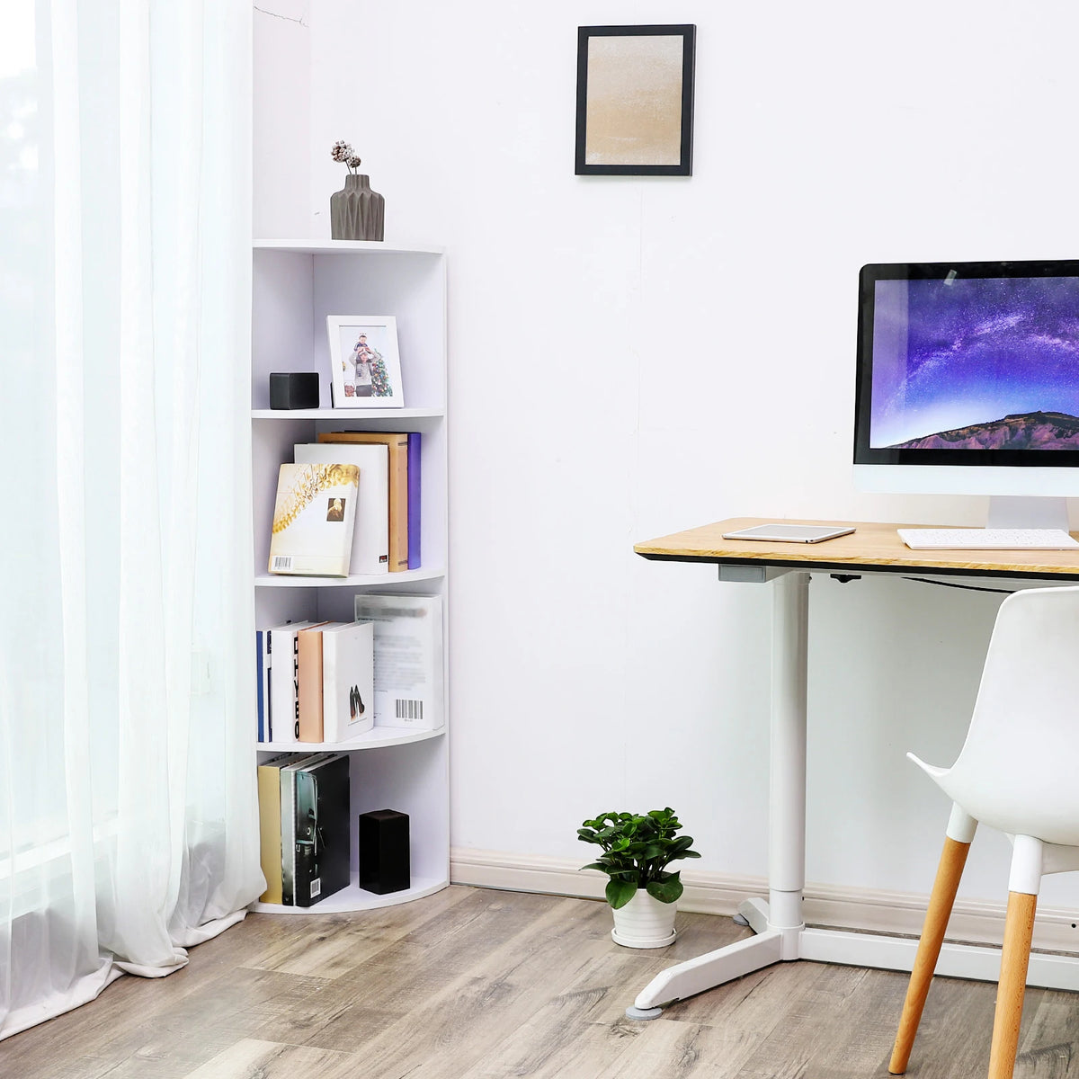 4-tier freestanding wooden corner shelf
