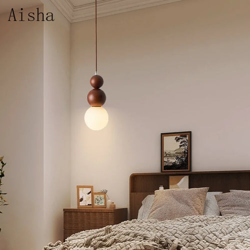 Japanese solid wood pendant light wabi sabi style for interiors - vue 3 sur 8