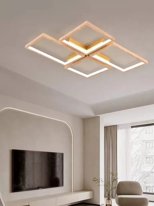 Modern LED ceiling light in elegant metal and wood - vue 4 sur 10