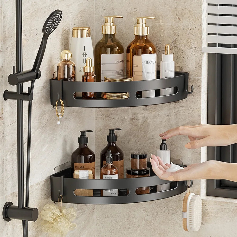 Punch-free shampoo storage racks for shower