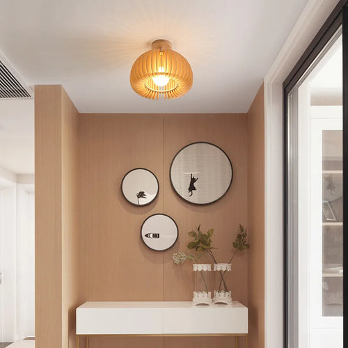 Modern minimalist solid wood LED ceiling light - vue 5 sur 8