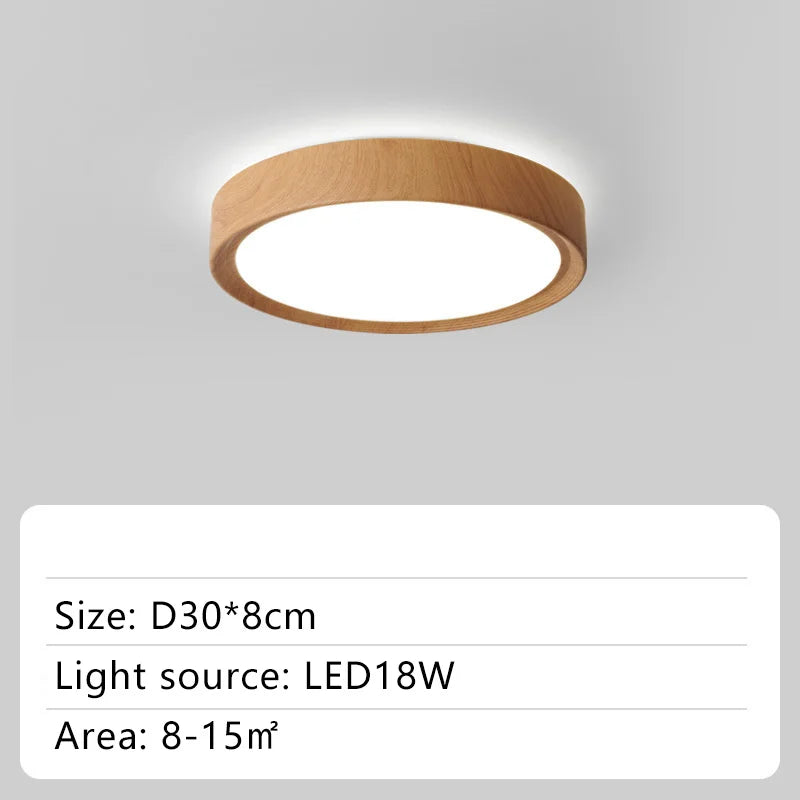Round wood LED ceiling light for indoor decorative lighting