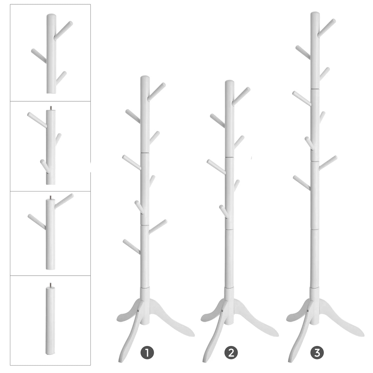 VASAGLE Standing Coat Rack, Solid Wood Coat Rack, Tree-Shaped Coat Rack with 8 Hooks, 3 Height Options, for Clothes, Hats, Bags - vue 2 sur 7