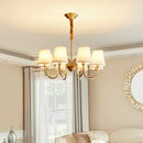 American retro copper LED chandelier with fabric shade