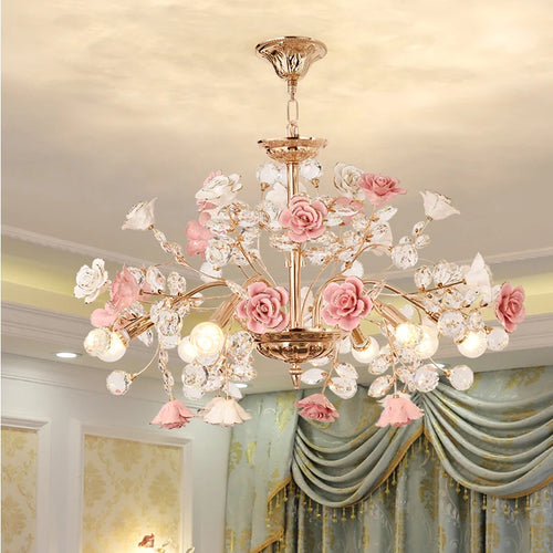 Ceramic crystal porcelain chandelier LED lamp for indoor use - vue 4 sur 9