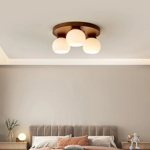 Nordic log pendant light Japanese tatami solid wood ceiling lamp - vue 4 sur 14